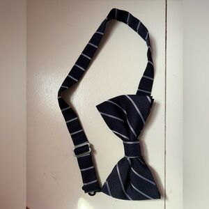 Othr Navy Blue Striped Pre-Tied Bow Tie